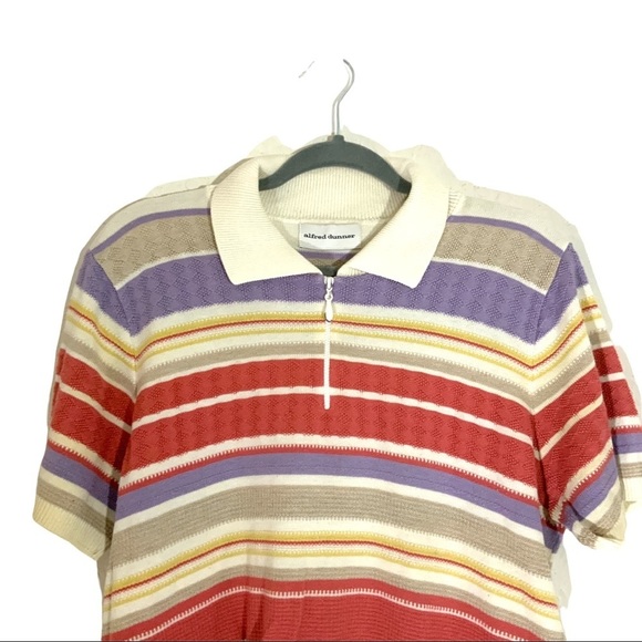 Alfred Dunner Knit Half Zip Colorful Stripe Short Sleeves Sweater Top Small 70s - Picture 3 of 10